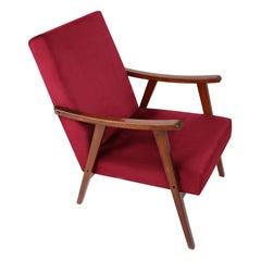 Mid Century Burgundy Velvet Vintage Armchair, Europe, 1960s.