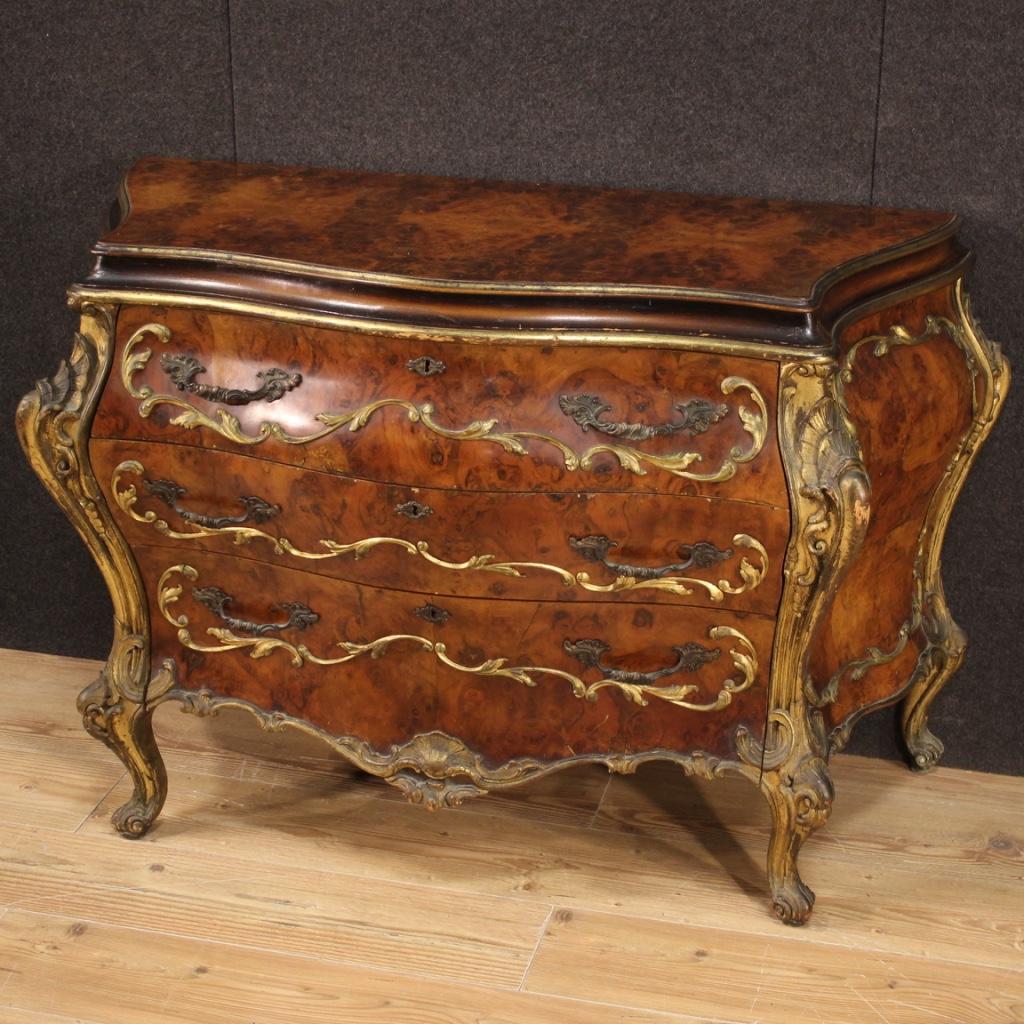 20th Century Burl, Beech and Fruitwood Venetian Chest of Drawers, 1950 In Good Condition In Vicoforte, Piedmont
