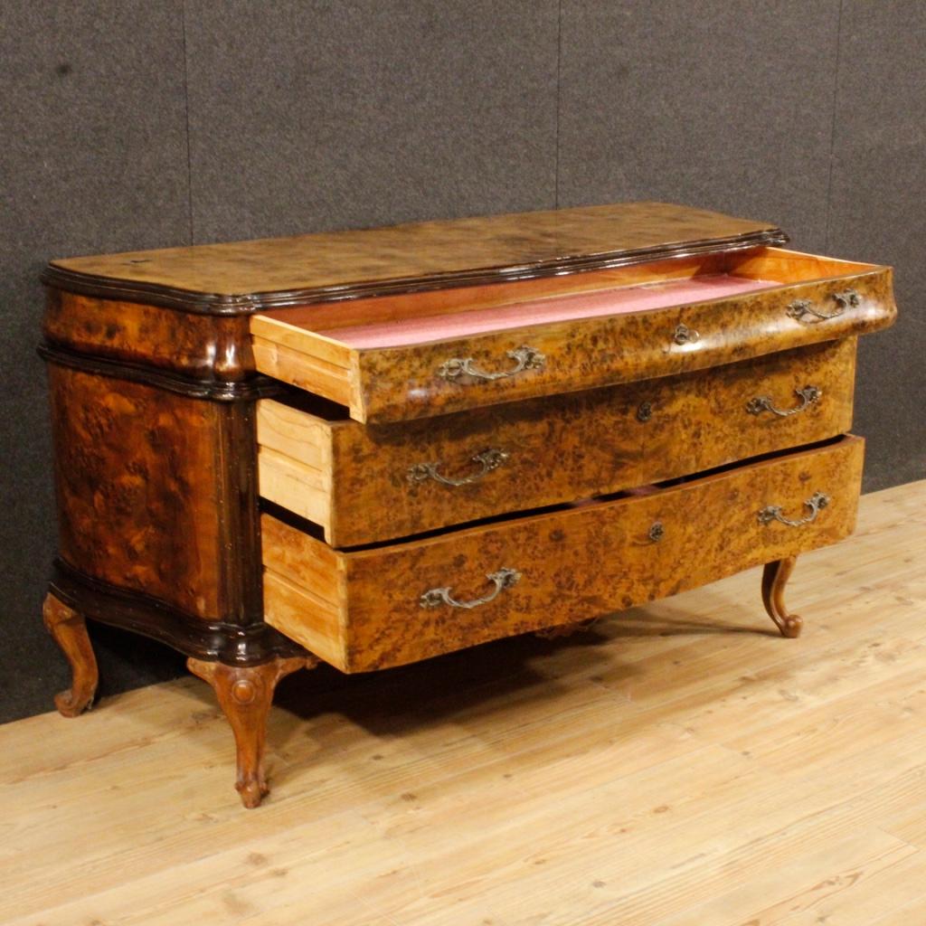 Mid-20th Century 20th Century Burl, Beech and Wood Italian Dresser with 3 Drawers, 1960