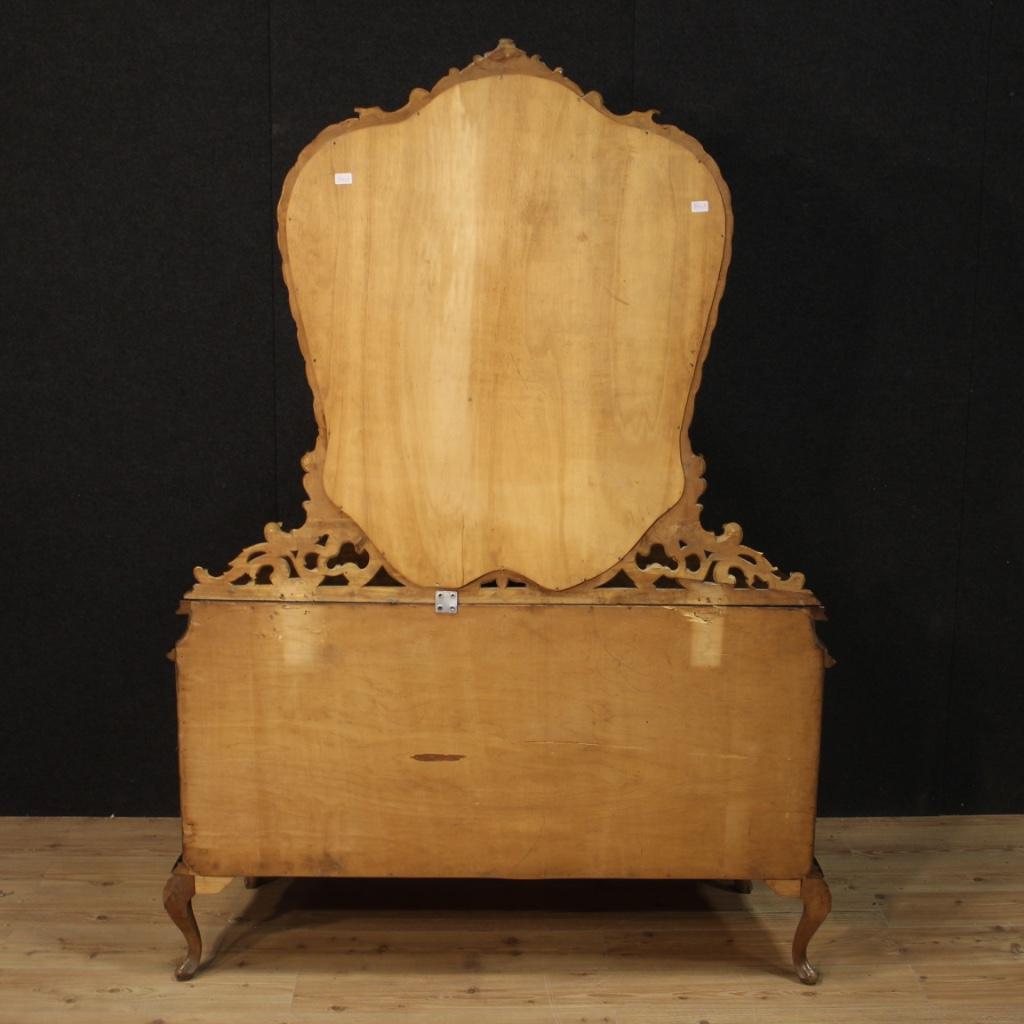 20th Century Burl Walnut Beech Ebonized Wood Italian Dresser with Mirror, 1950  7