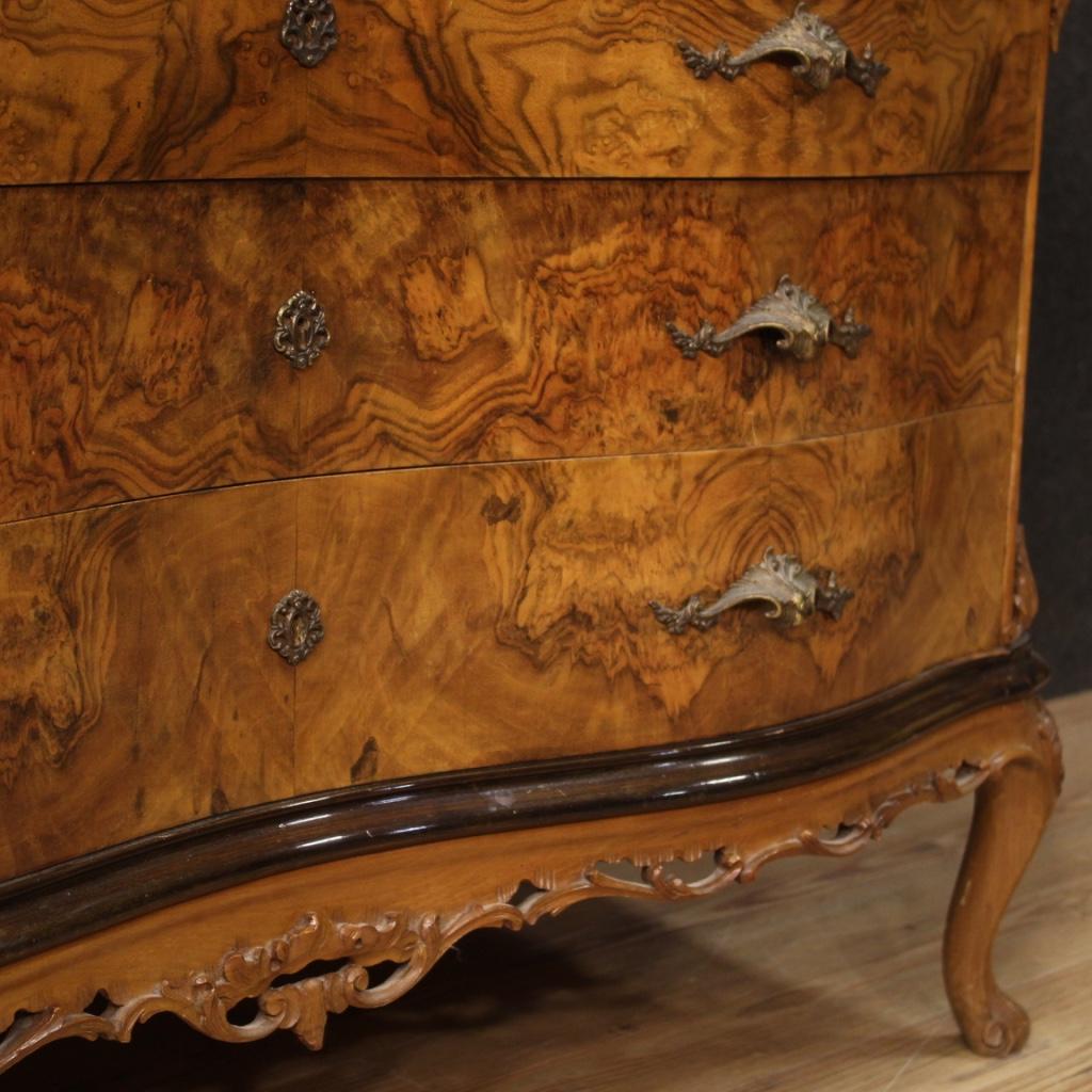 20th Century Burl Walnut Beech Ebonized Wood Italian Dresser with Mirror, 1950  1