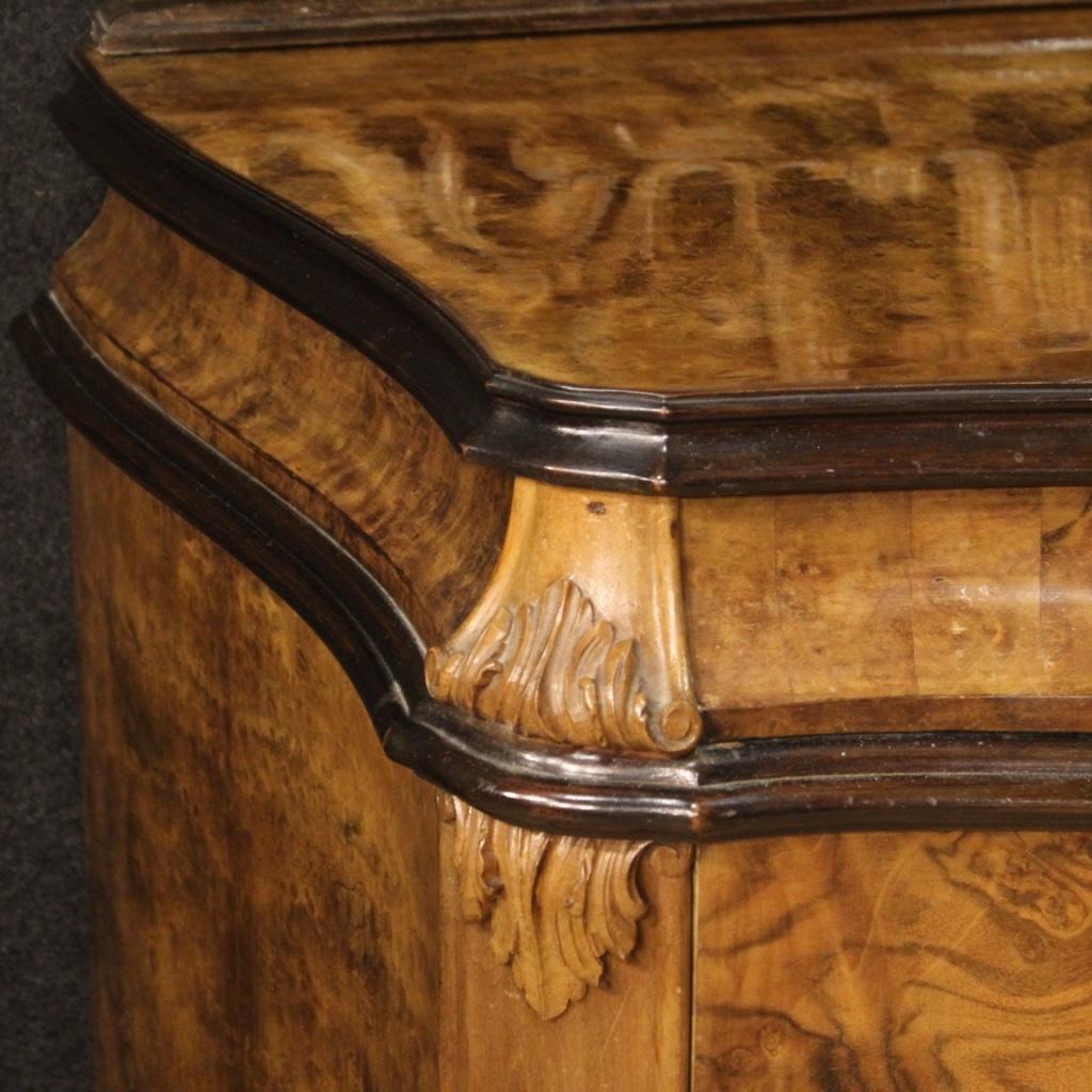 20th Century Burl Walnut Beech Ebonized Wood Italian Dresser with Mirror, 1950  2