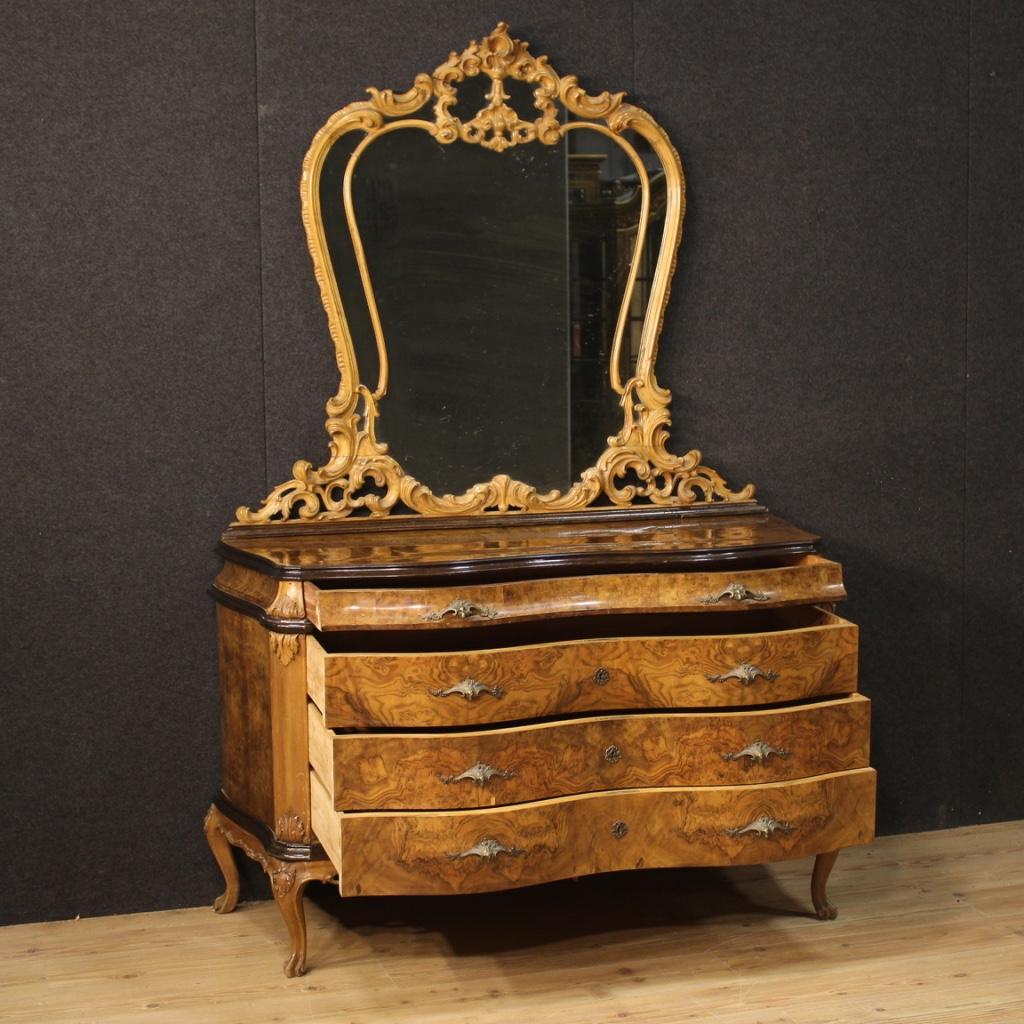 20th Century Burl Walnut Beech Ebonized Wood Italian Dresser with Mirror, 1950  3
