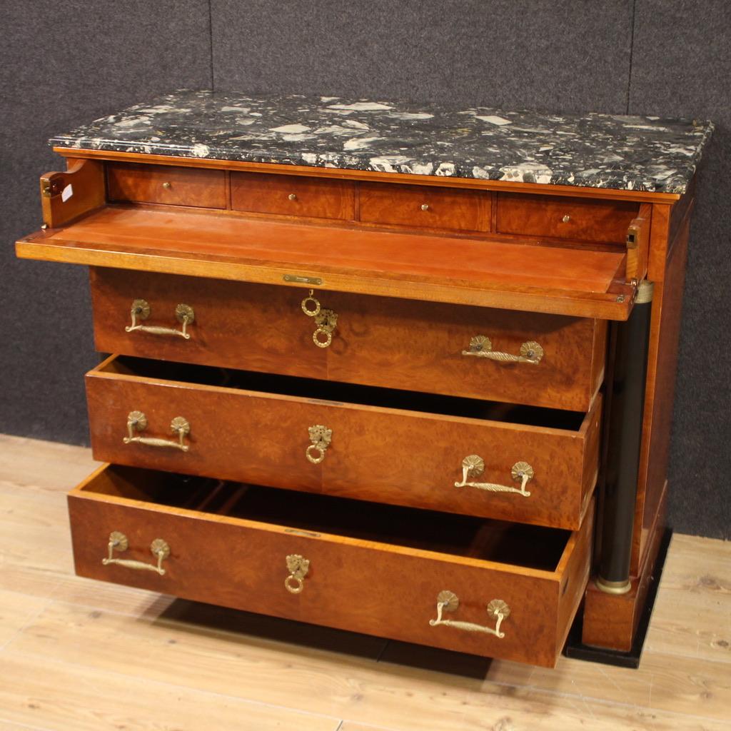 20th Century Burl Wood Marble Top Italian Empire Style Commode, 1970 in vendita 3