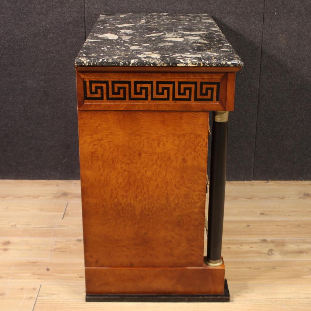 20th Century Burl Wood Marble Top Italian Empire Style Commode, 1970 in vendita 4