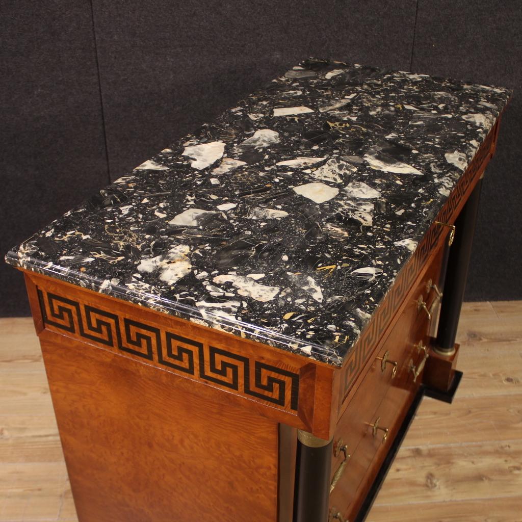 20th Century Burl Wood Marble Top Italian Empire Style Commode, 1970 in vendita 5