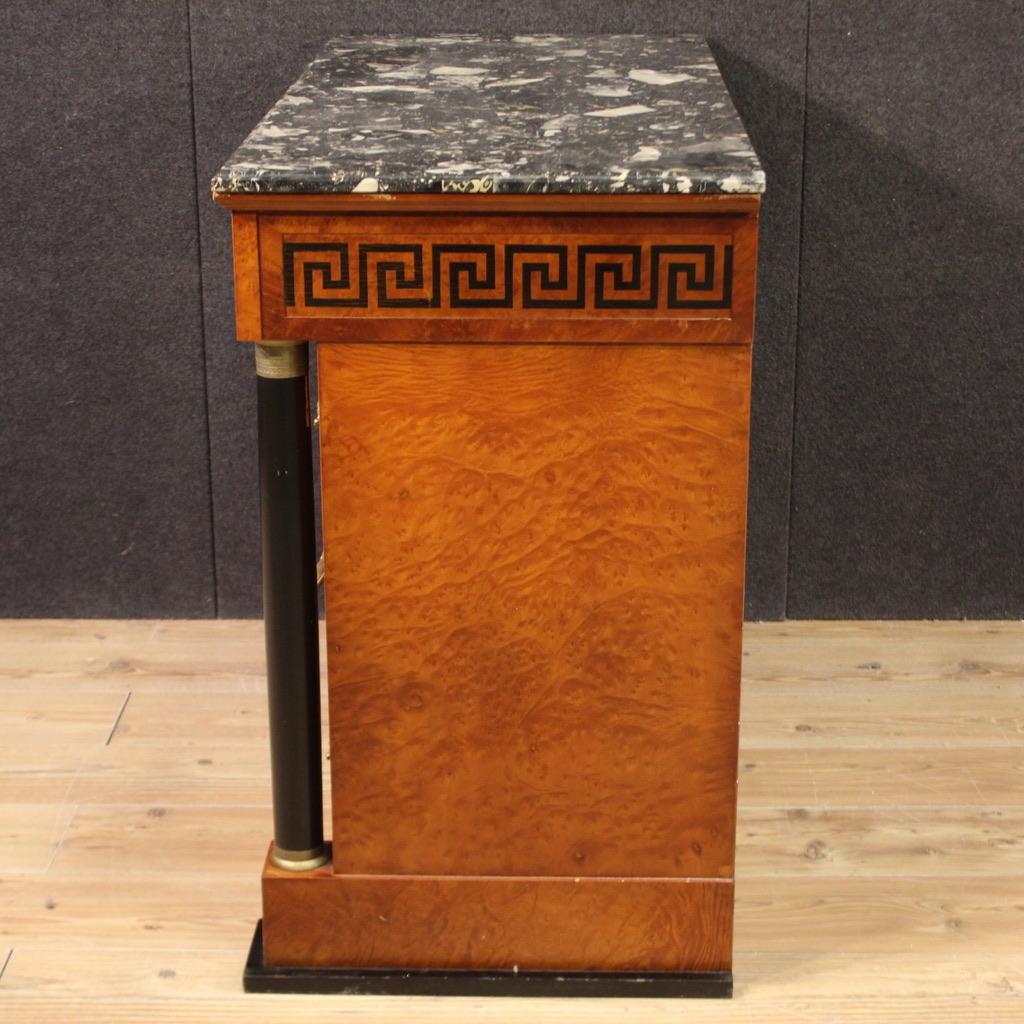 Italiano 20th Century Burl Wood Marble Top Italian Empire Style Commode, 1970 in vendita