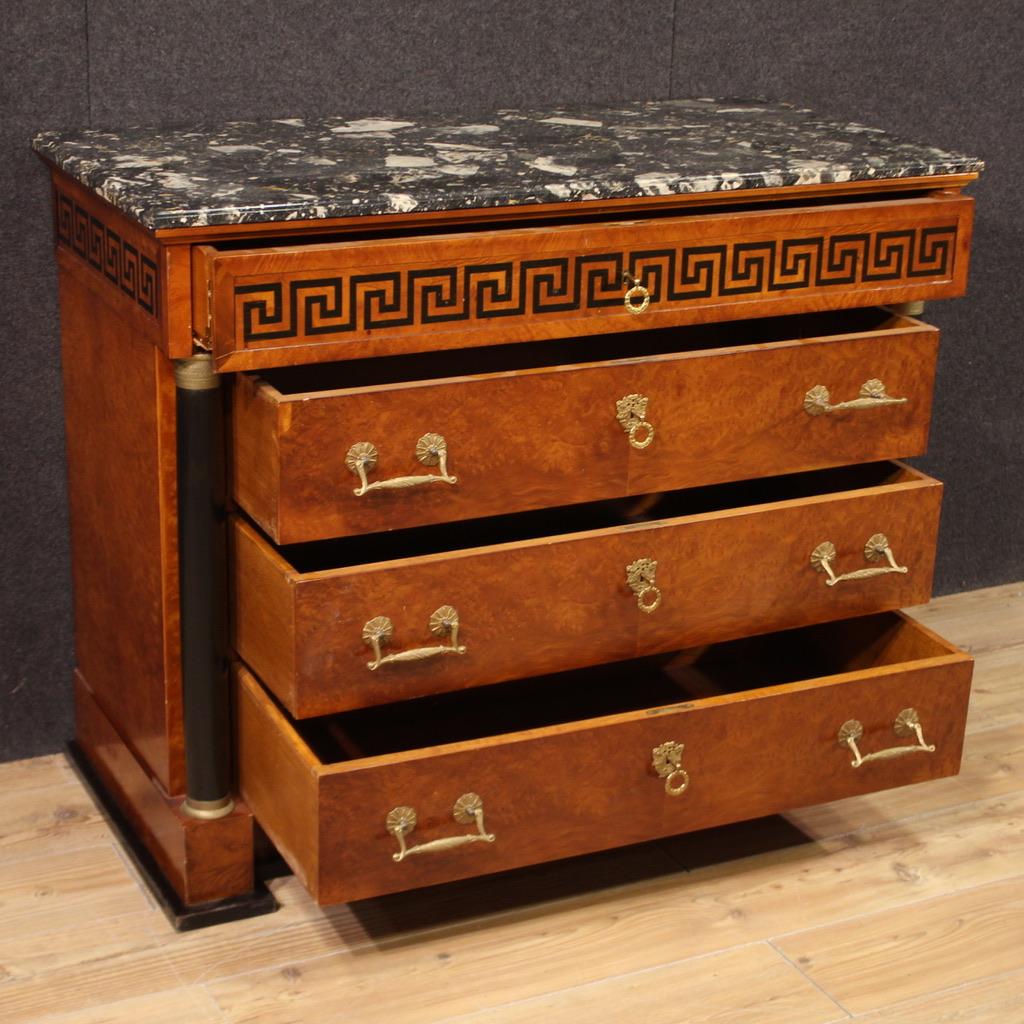20th Century Burl Wood Marble Top Italian Empire Style Commode, 1970 in vendita 1