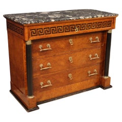 20th Century Burl Wood Marble Top Italian Empire Style Commode, 1970
