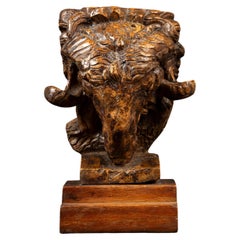 Vintage 20th Century Burl Wood Sculpture of a Ram's Head by Edwin Bucher (1879-1968)