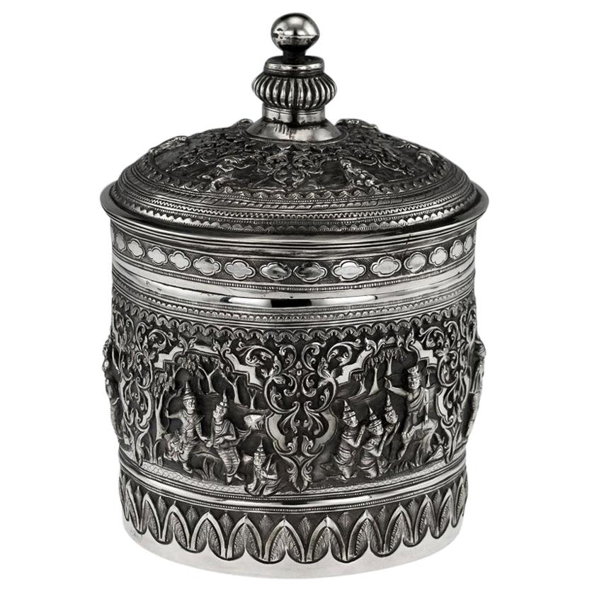 20th Century Burmese Outstanding Silver Betel Box, Rangoon