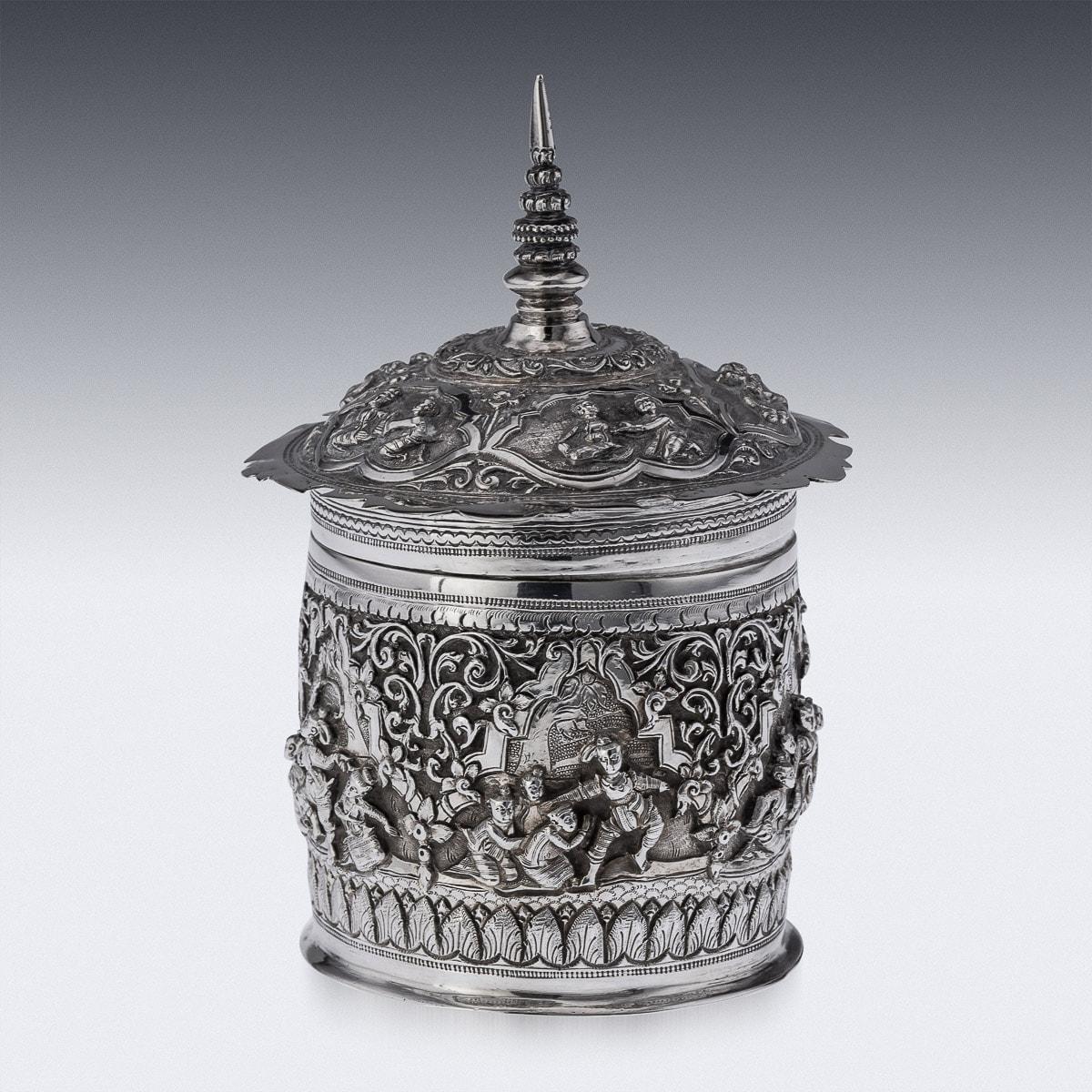 Asian 20th Century Burmese Solid Silver Betel Box, Rangoon, c.1900