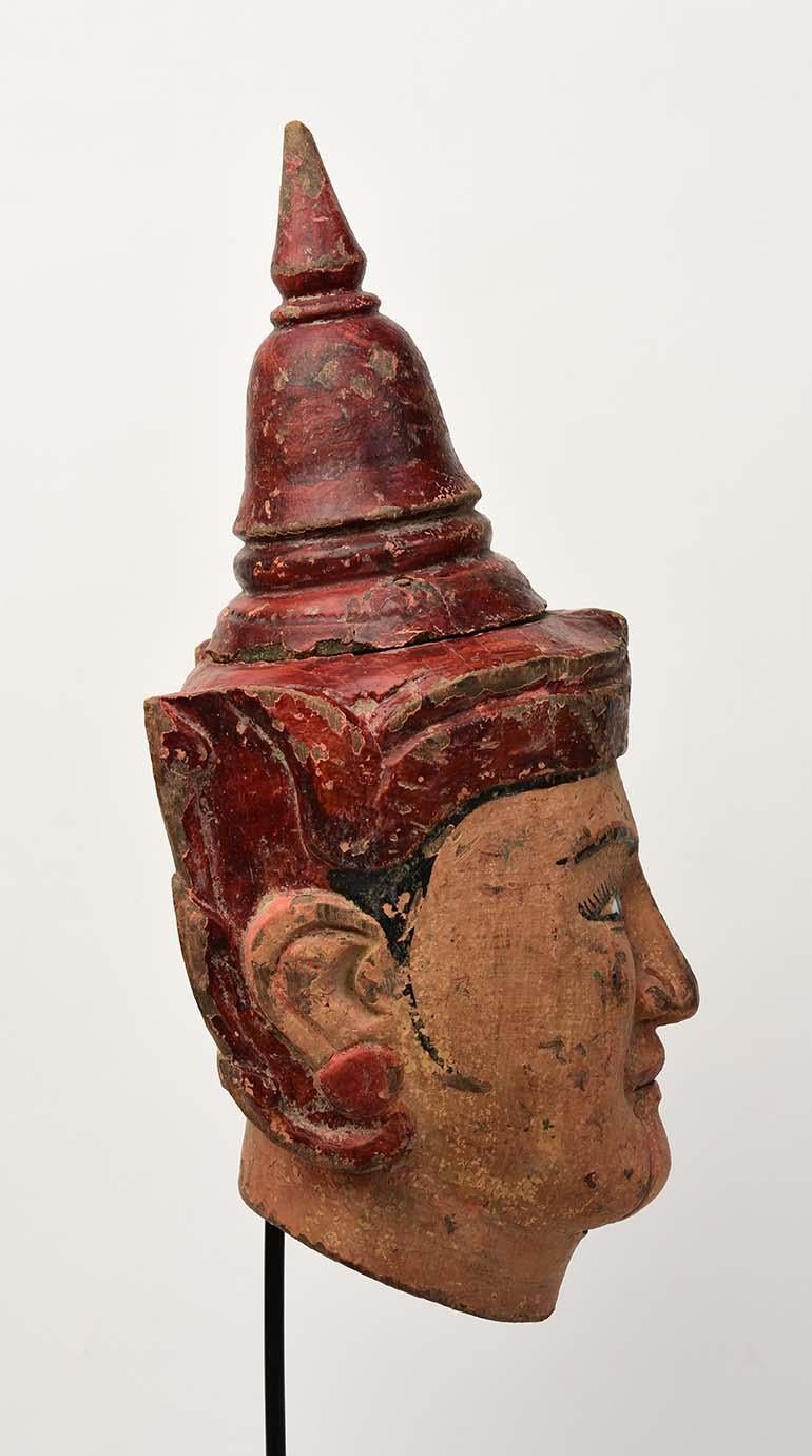 20th Century, Burmese Wooden Puppet Head with Stand For Sale 5