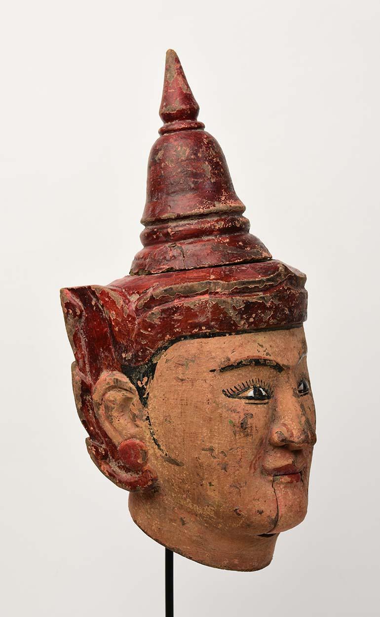 20th Century, Burmese Wooden Puppet Head with Stand For Sale 5