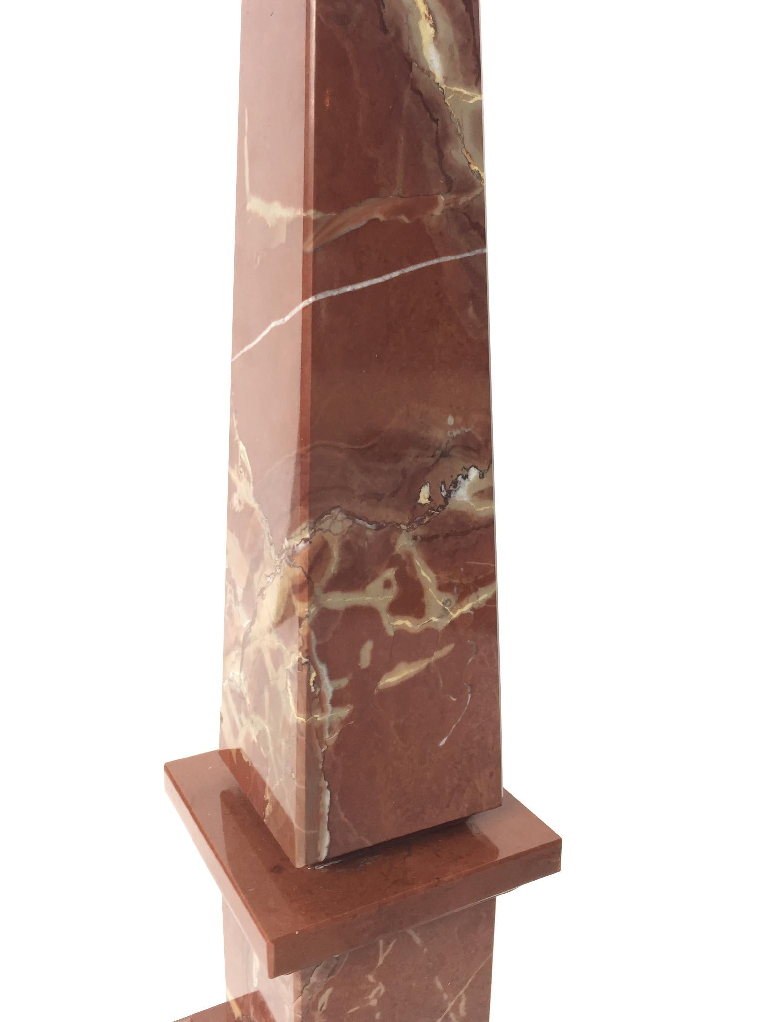 Pair of 20th Century Burnt Umber Marble Obelisks 2