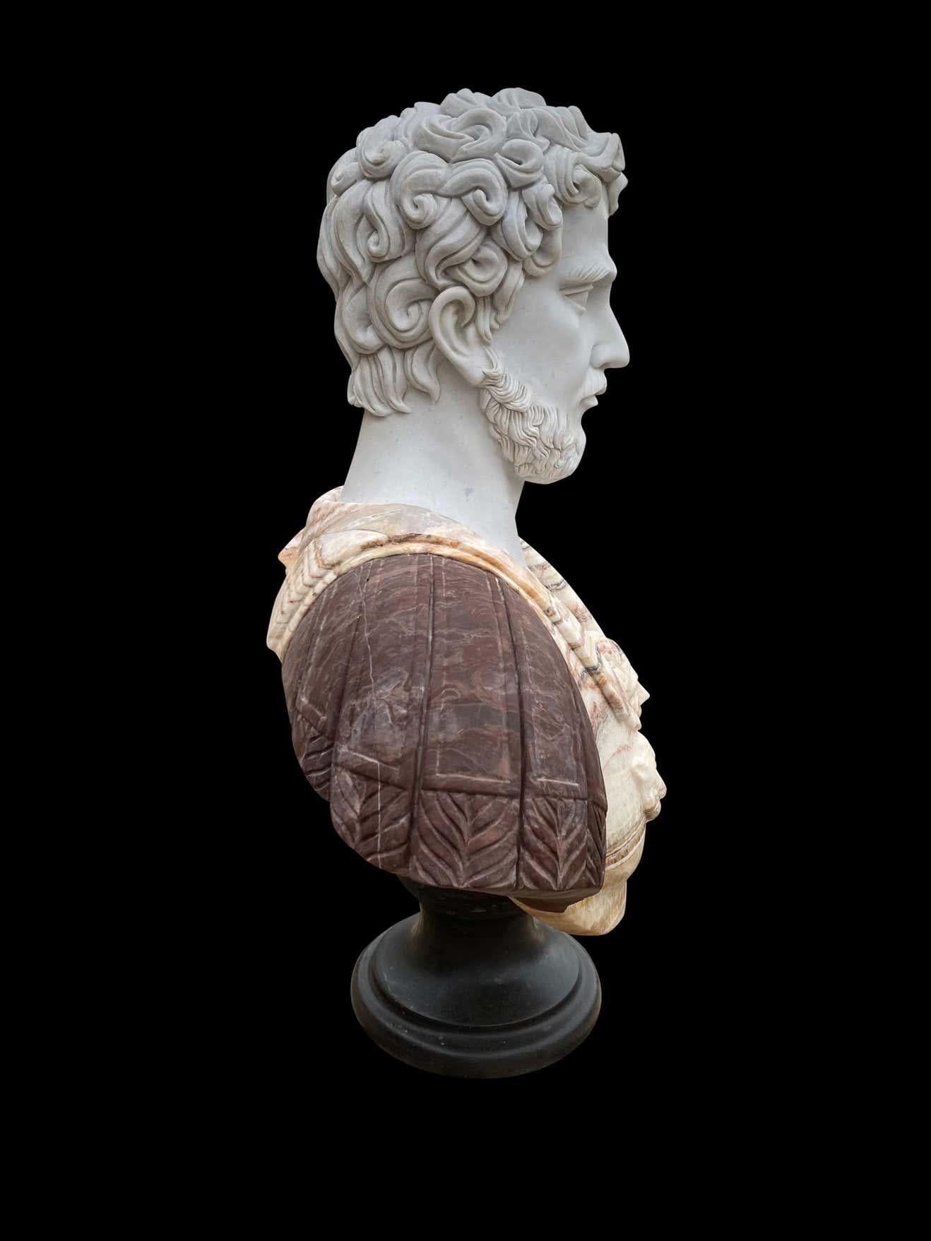 20th Century Bust of Roman Hand Carved in Carrara White and African Onyx Marble For Sale 2