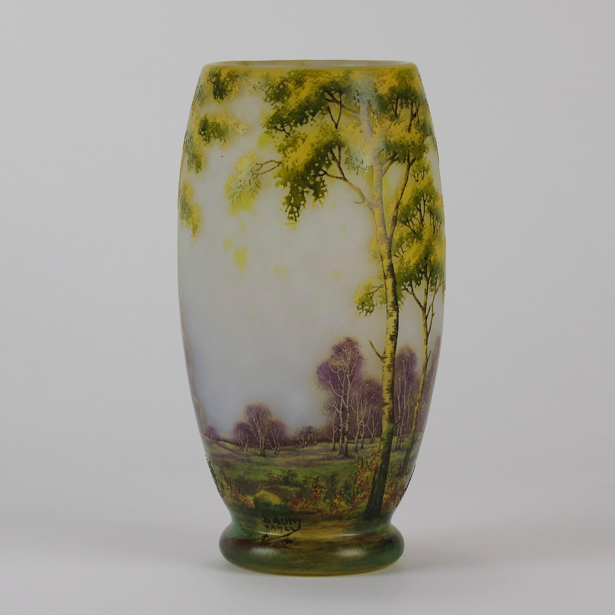 Enameled 20th Century Cameo Glass Landscape Vase entitled 
