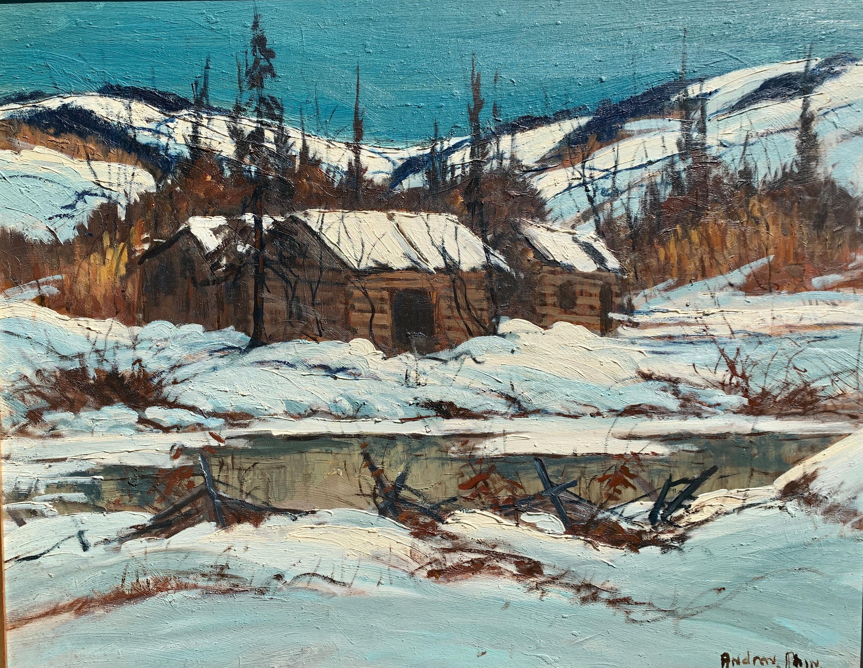 Paysage canadien recouvert de neige du milieu du 20e siècle, Halliburton Highlands Ontario - Painting de 20th century Canadian School