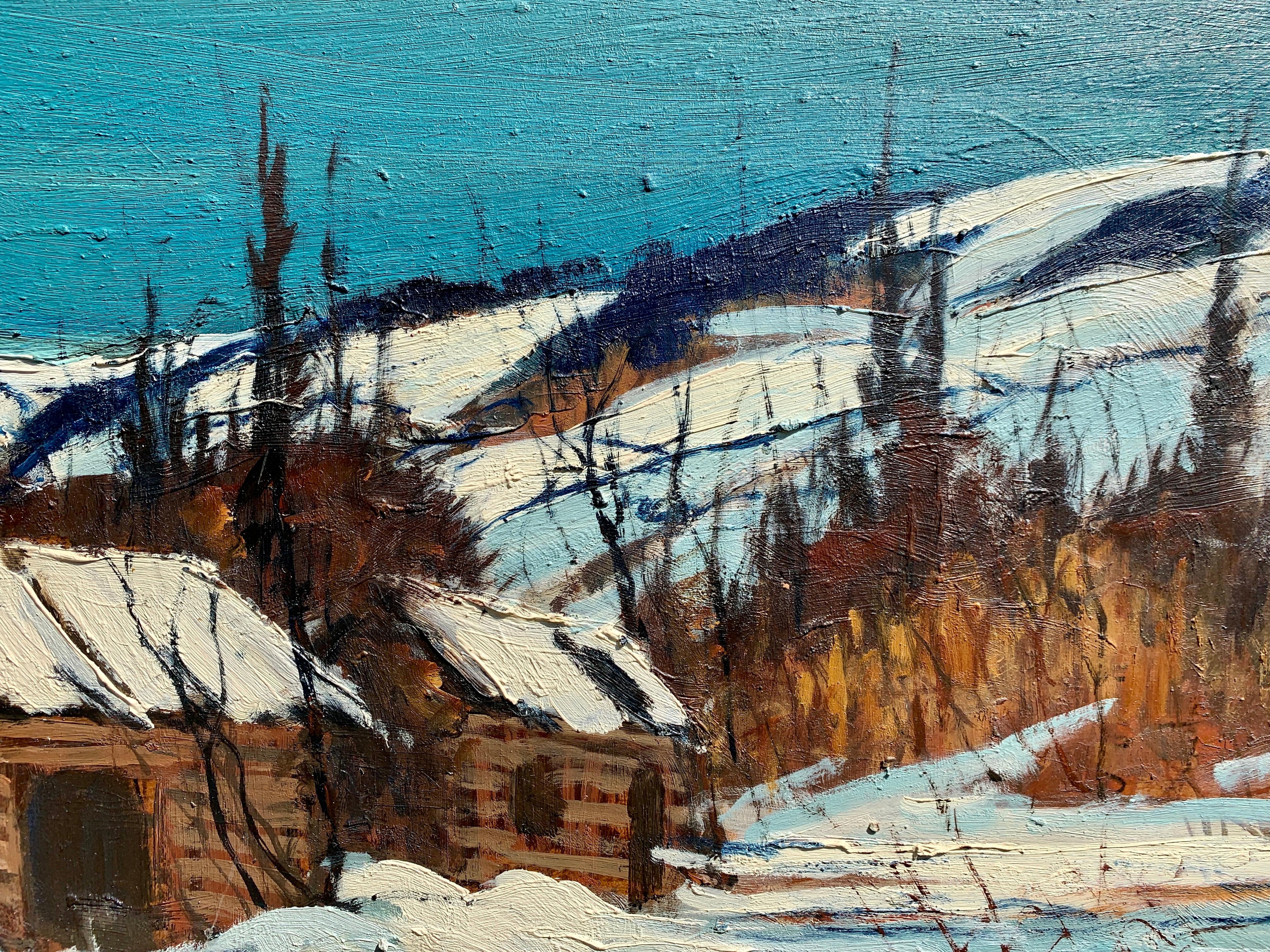 Kanadische Schneelandschaft aus der Mitte des 20. Jahrhunderts, Halliburton Highlands Ontario (Braun), Figurative Painting, von 20th century Canadian School