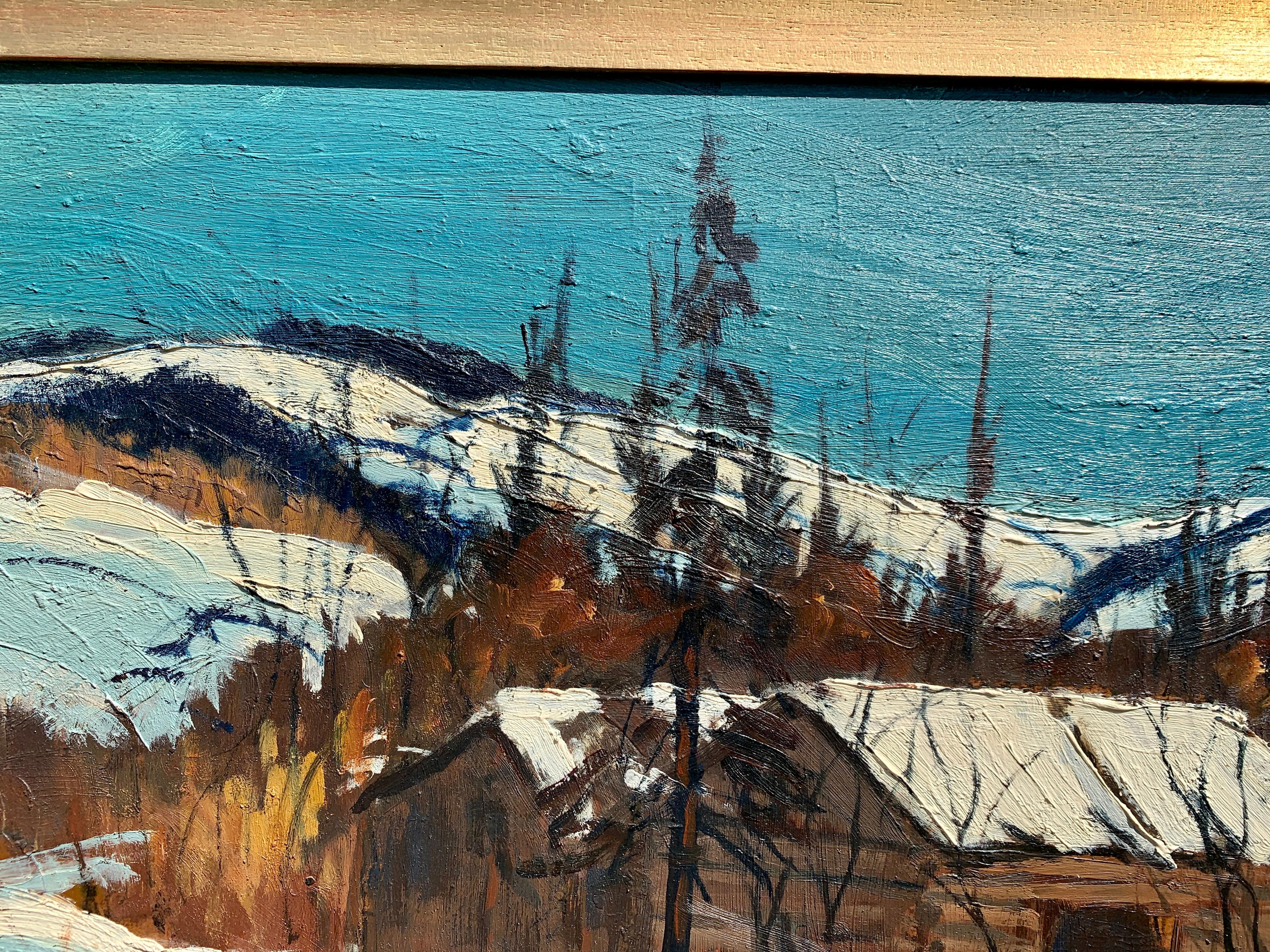 Hervorragendes Öl an Bord einer schneebedeckten kanadischen Landschaft der Haliburton Highlands bei Ontario.

Andrew B. Phin ist ein Maler, der als kanadischer Landschaftsmaler des 20. Jahrhunderts geführt wird.

Dieses Werk hat einen großartigen
