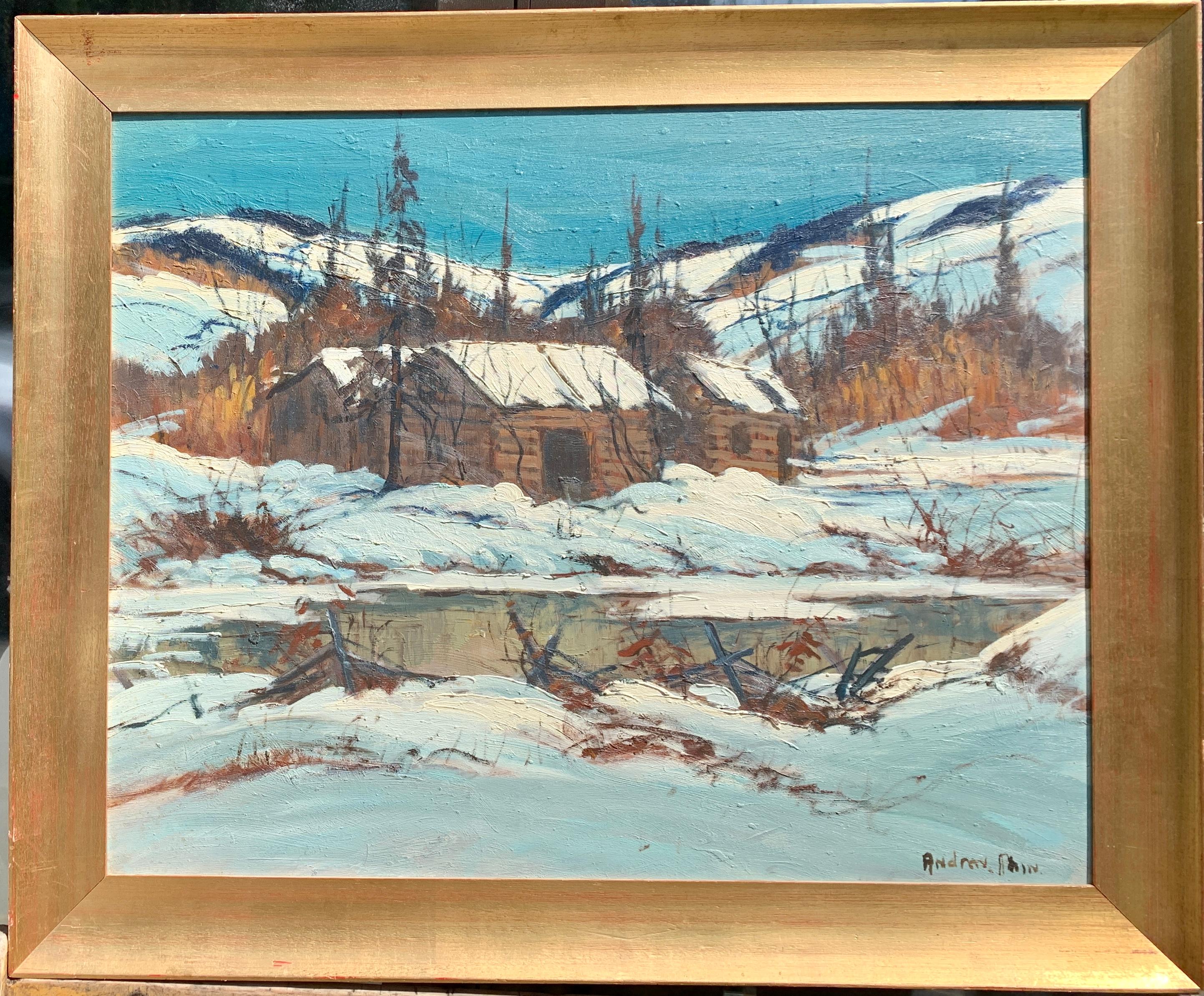20th century Canadian School Figurative Painting - Mid 20th Century Canadian snow covered landscape, Halliburton Highlands Ontario