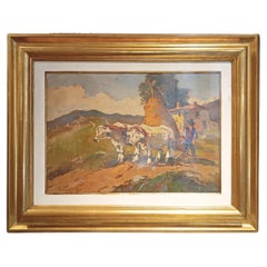 Used 20th CENTURY CARLO DOMENICI'S RURAL SCENE WITH OXEN AND PLOW 