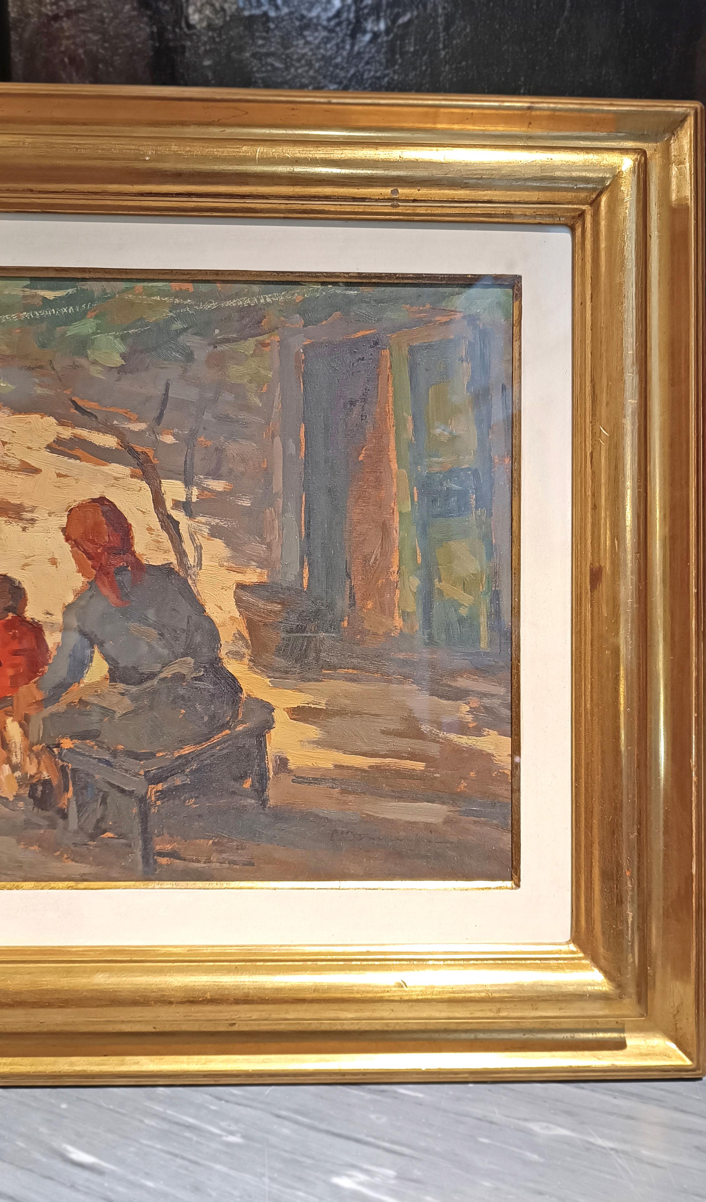 20th CENTURY CARLO DOMENICI'S RURAL SCENE WITH WOMAN AND CHILD For Sale 1