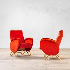 20e siècle, Carlo Mollino Paire de fauteuils rouges 50s