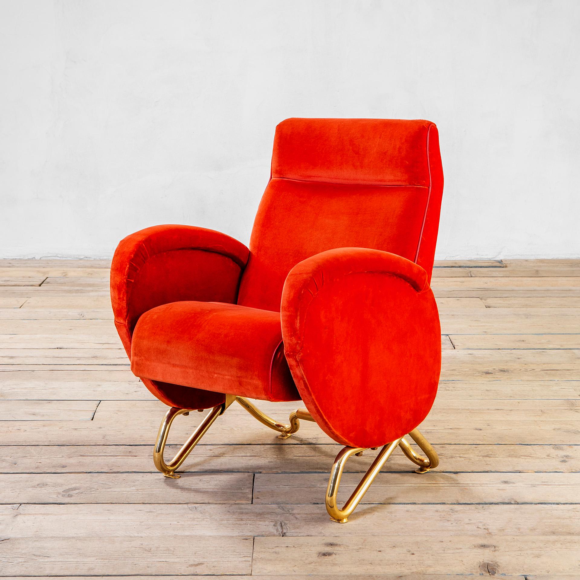 Mid-Century Modern 20e siècle, Carlo Mollino Paire de fauteuils rouges 50s en vente