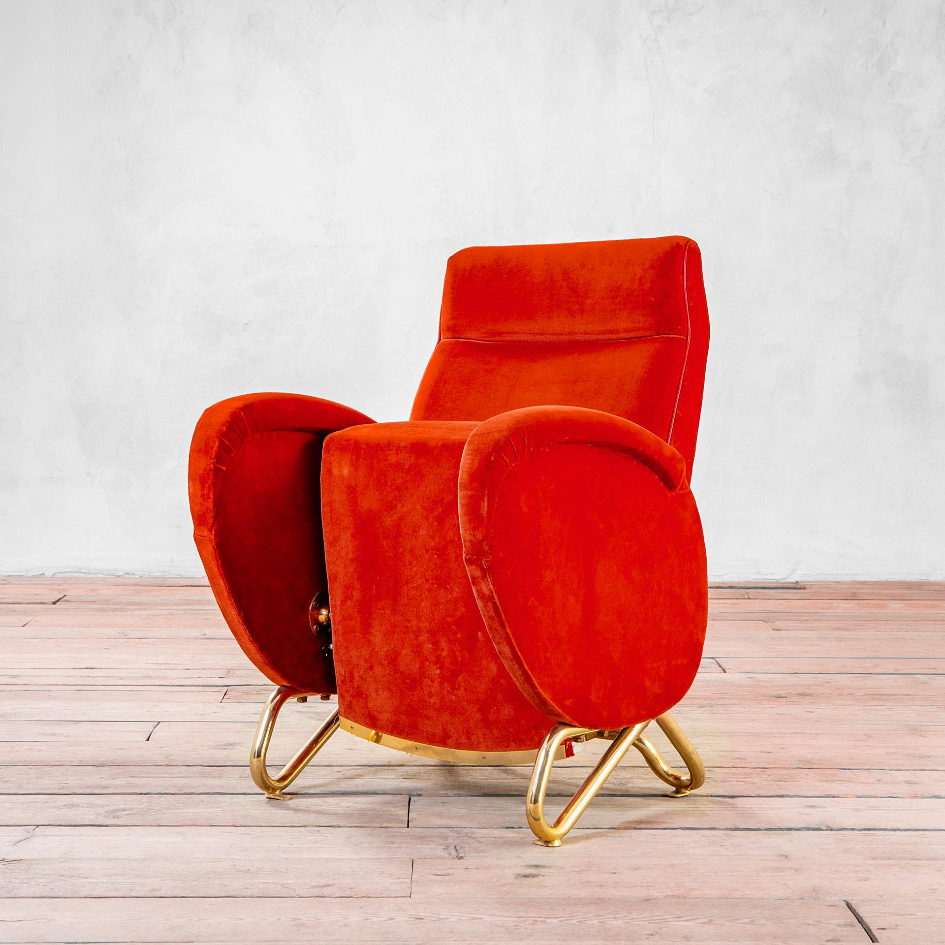 20e siècle, Carlo Mollino Paire de fauteuils rouges 50s Bon état - En vente à Turin, Turin
