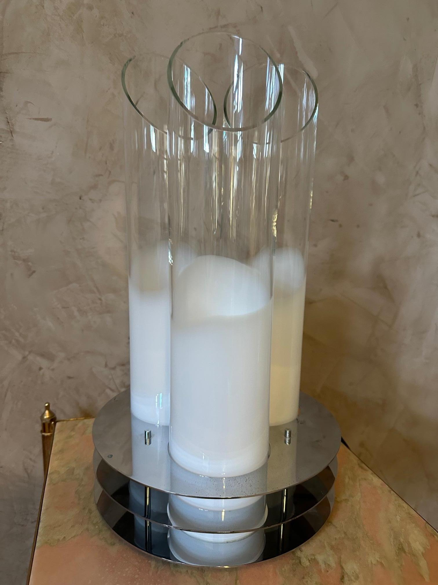 Late 20th Century 20th century Carlo Nason Chromed Metal and Murano Glass Lamp, 1970s For Sale