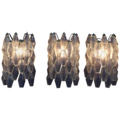 20th Century Carlo Scarpa  Iron Glass Mod. Poliedri Appliqués Set of Three