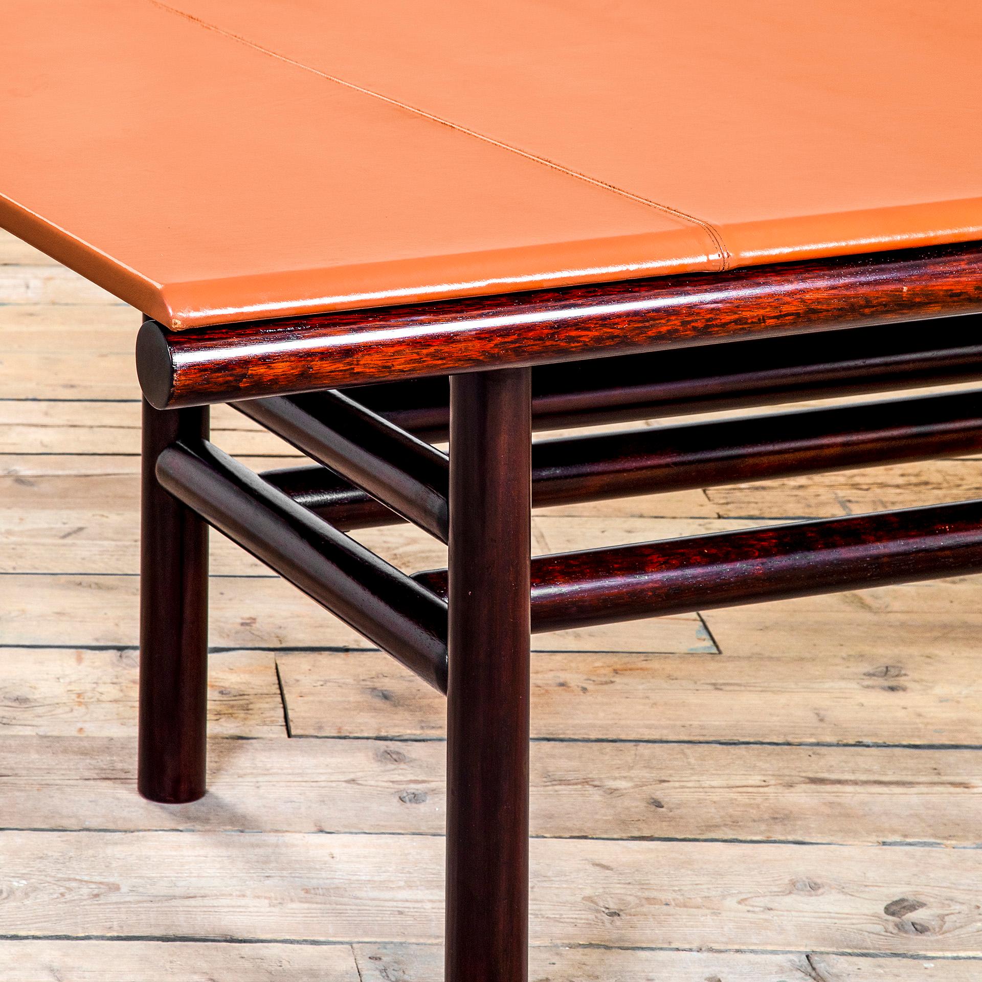 Italian 20th Century Carlo Scarpa Table Mod. Gritti Wood and Leather, '70
