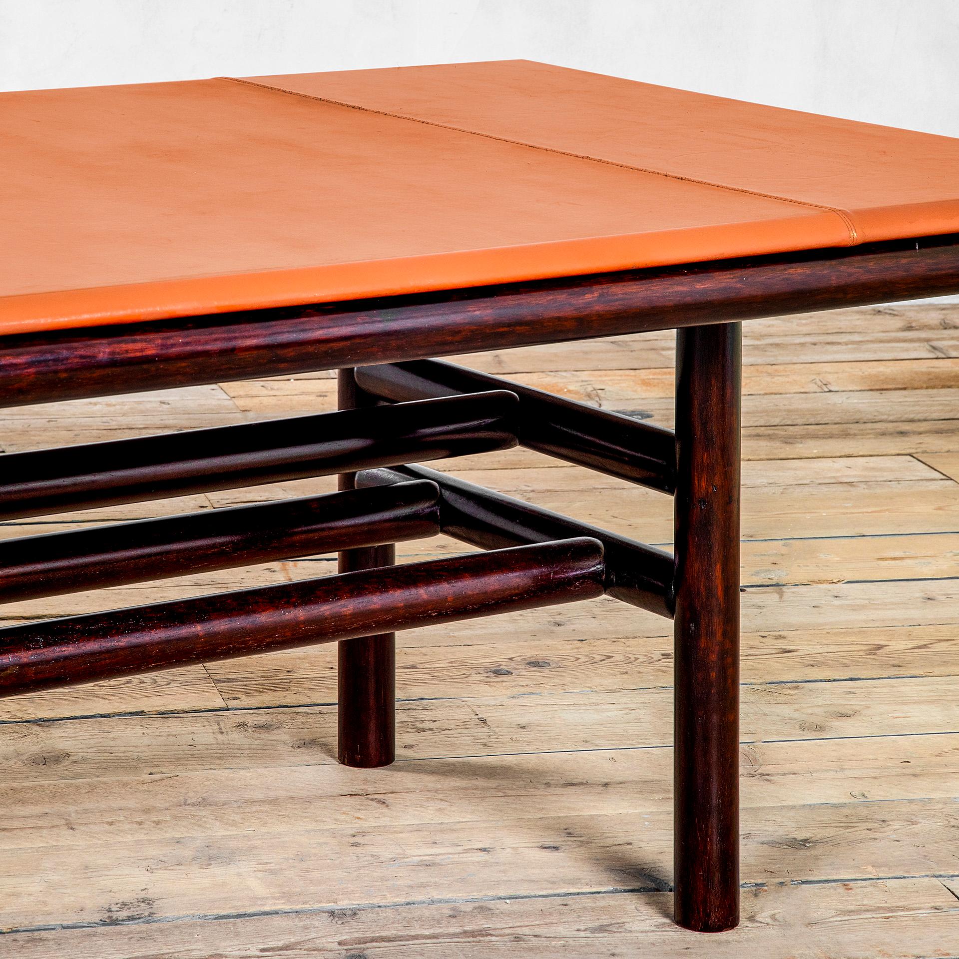 20th Century Carlo Scarpa Table Mod. Gritti Wood and Leather, '70 1