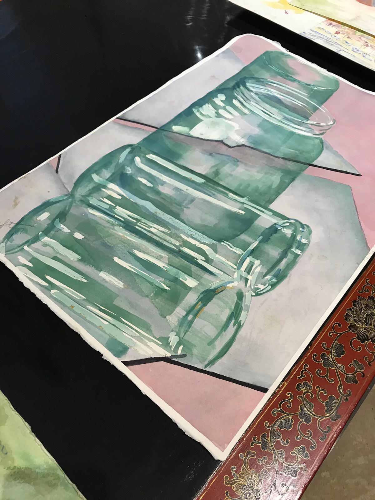 20th Century Carole Stribling Jars Watercolor In Good Condition For Sale In Atlanta, GA