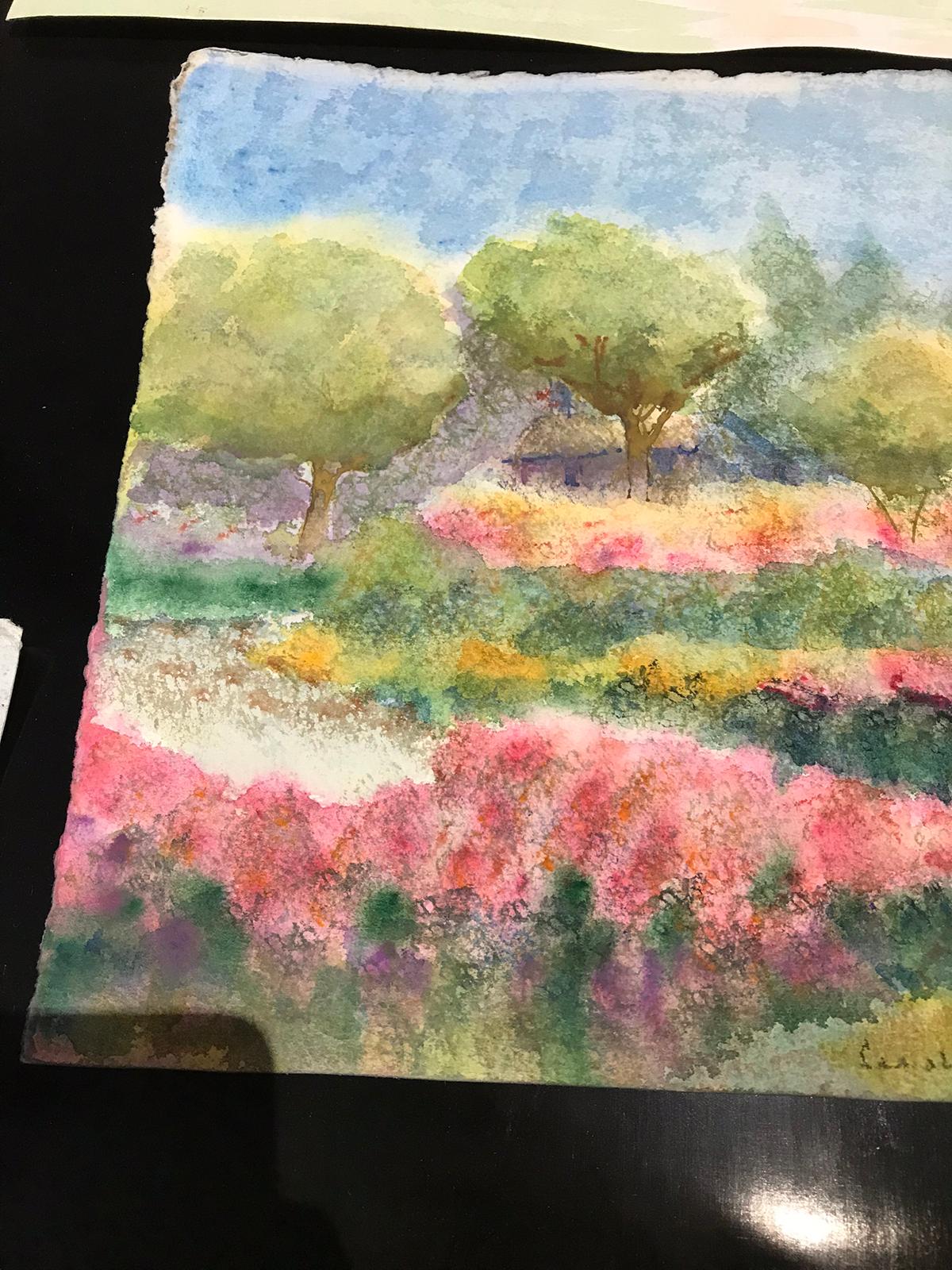 Paint 20th Century Carole Stribling Landscape Watercolor For Sale