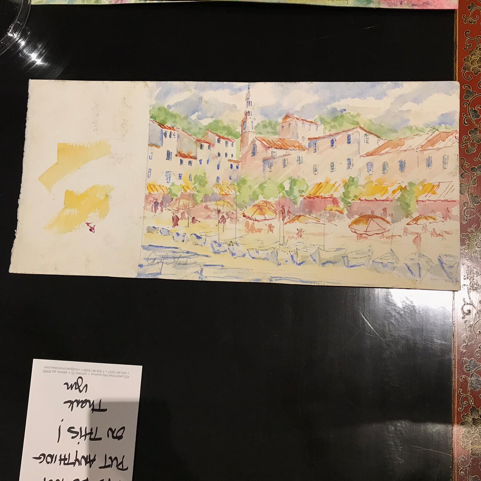20th century Carole Stribling Town by The Beach Watercolor
Measures: 14