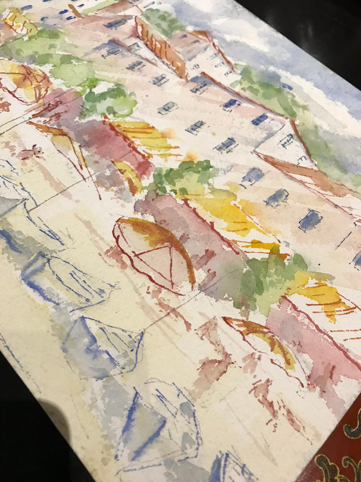 20th Century Carole Stribling Town by The Beach Watercolor 2