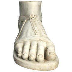 20th Century Carrera Italian Marble Sculptured Foot, Hand Carved