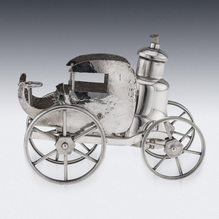 1900 cigarette lighter 20th Century Carriage Silver Plated Table Lighter and Cigarette Holder c. 1900 For Sale at 1stDibs