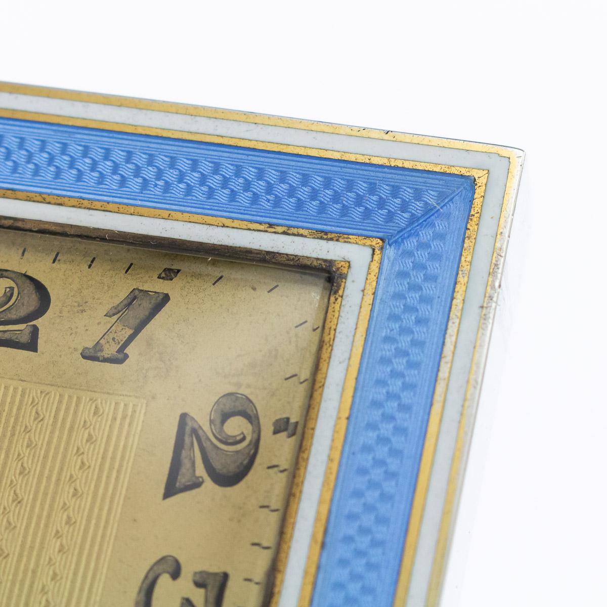 20th Century Cartier Silver Plated and Enamel Desk Clock, circa 1945 4