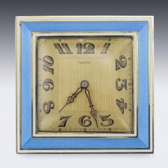20th Century Cartier Silver Plated and Enamel Desk Clock, circa 1945