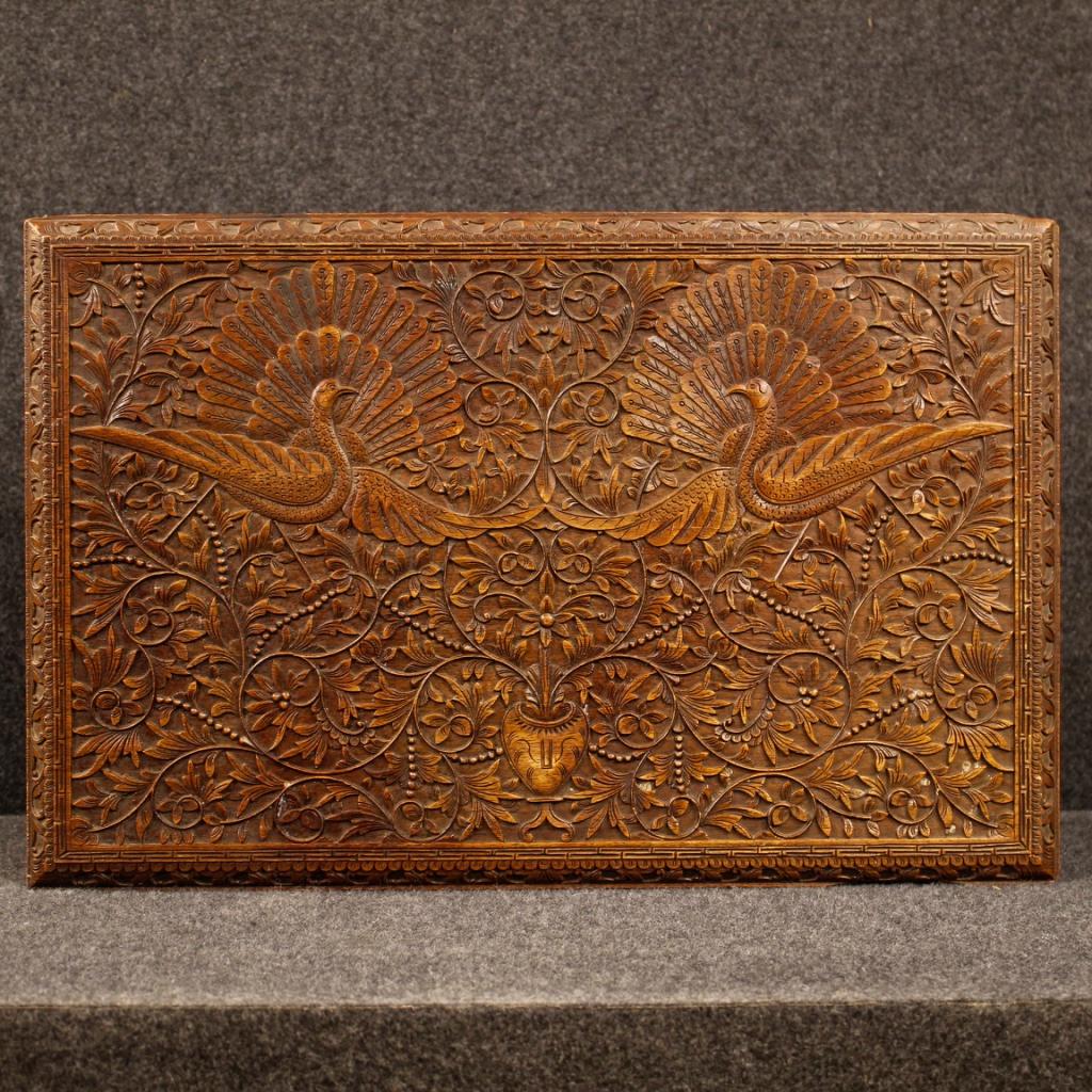20th Century Carved and Chiselled Oriental Wood Indian Box, 1960 1