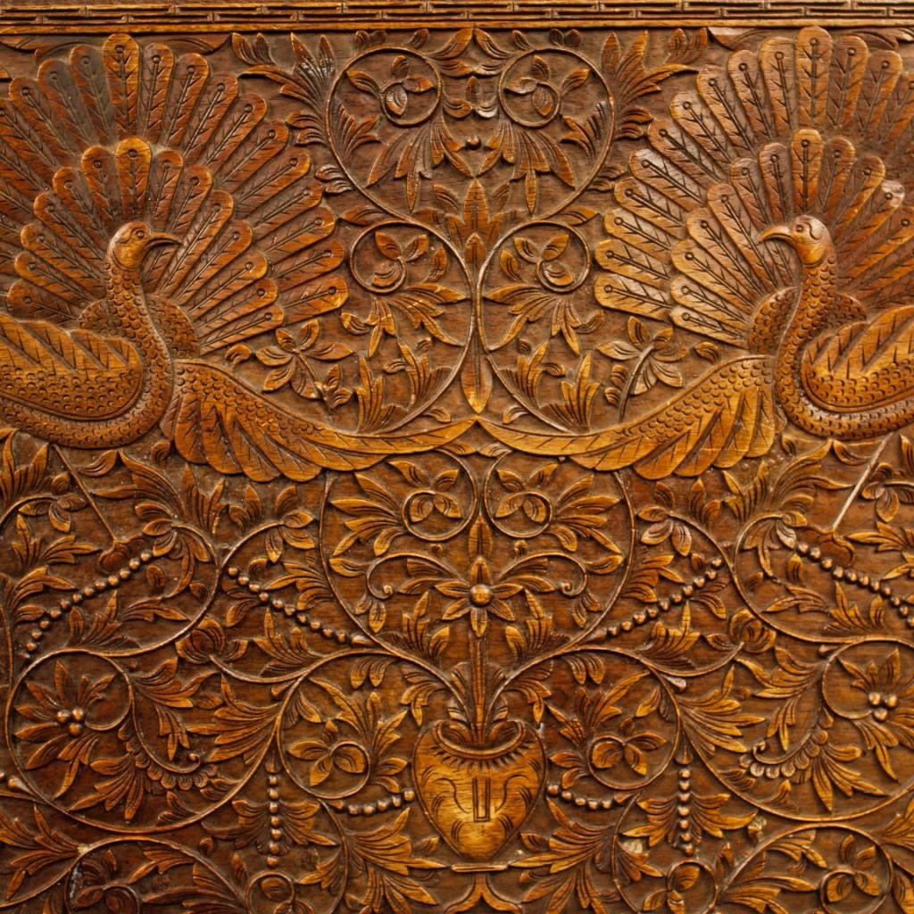20th Century Carved and Chiselled Oriental Wood Indian Box, 1960 2