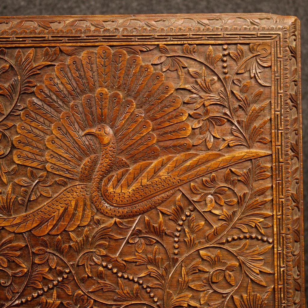 20th Century Carved and Chiselled Oriental Wood Indian Box, 1960 3