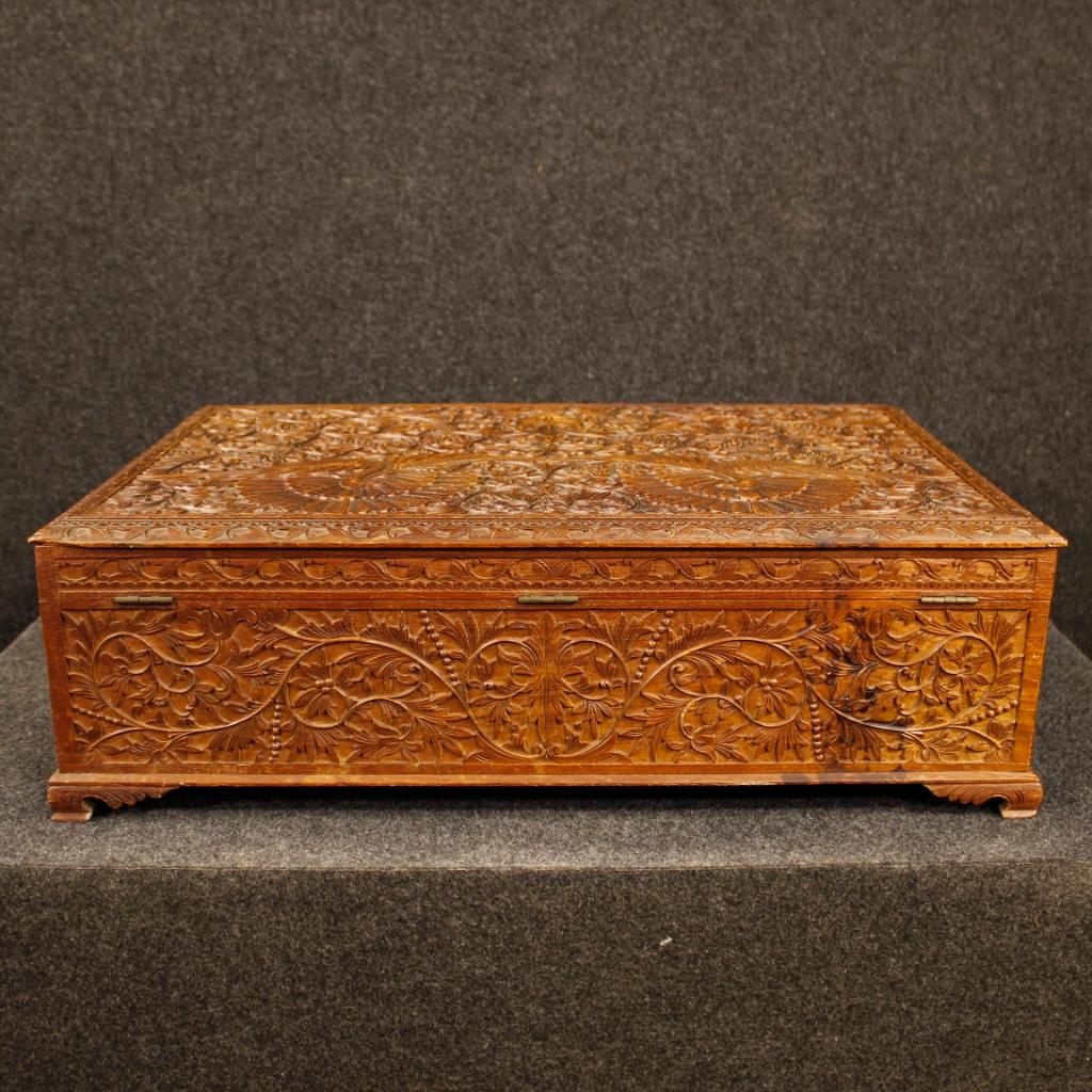 20th Century Carved and Chiselled Oriental Wood Indian Box, 1960 4