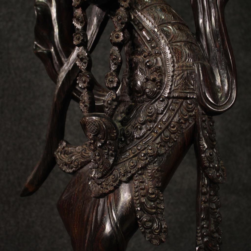 20th Century Carved and Crafted Wood Oriental Dancer Indonesian Sculpture, 1960s For Sale 7