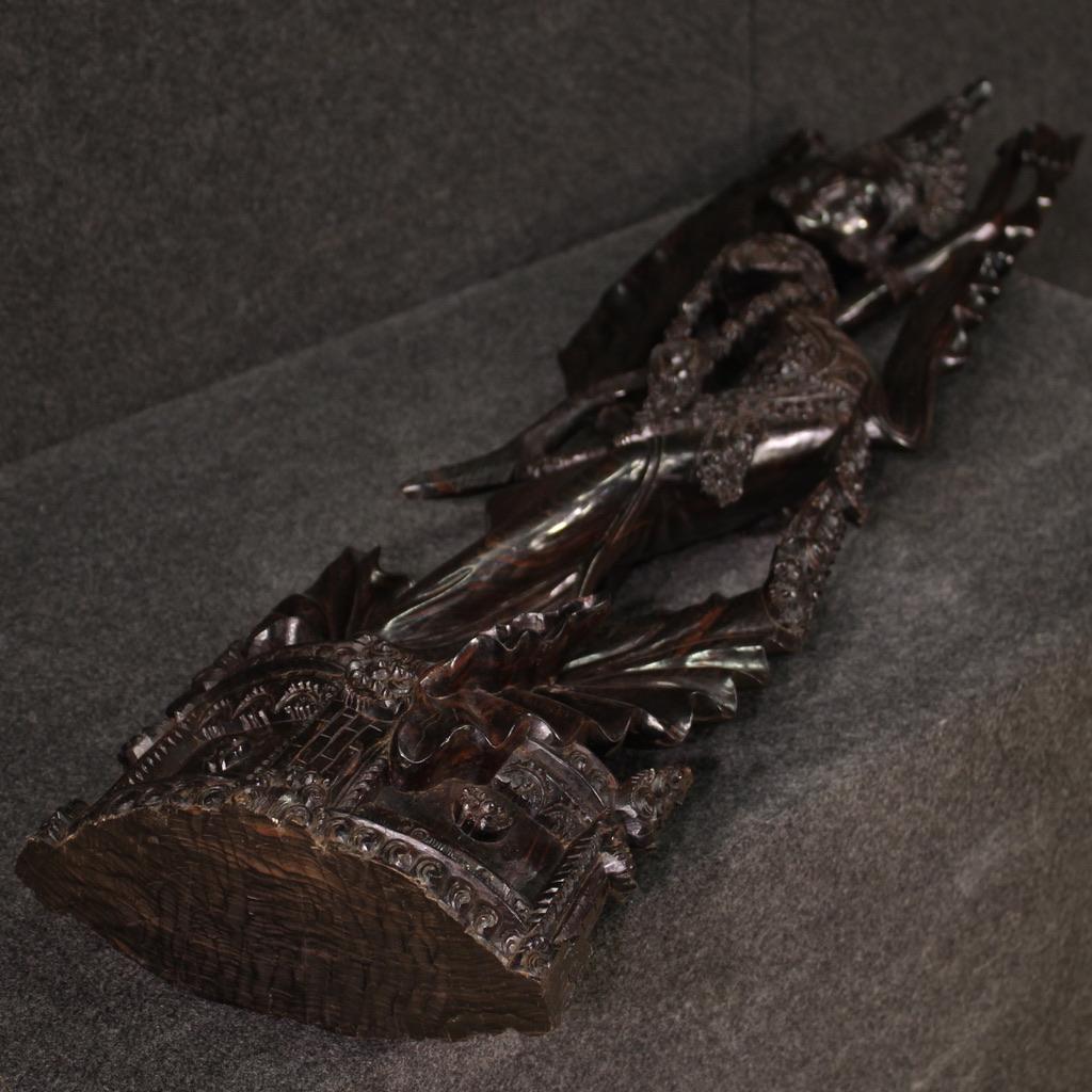 20th Century Carved and Crafted Wood Oriental Dancer Indonesian Sculpture, 1960s For Sale 8