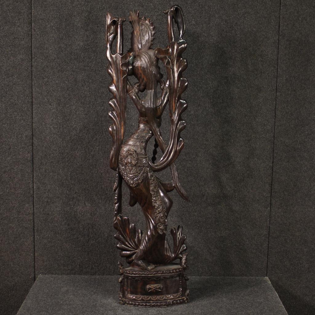20th Century Carved and Crafted Wood Oriental Dancer Indonesian Sculpture, 1960s For Sale 1