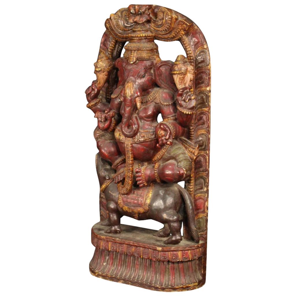 20th Century Carved and Lacquered Wood Indian Divinity Sculpture, 1950